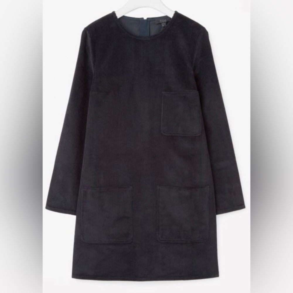 NWOT COS Navy Corduroy Long Sleeve Shift Mod Mini Dress, Size 8 - Picture 2 of 16